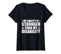 Donna My Ability Is Stronger Than My Disability Maglietta con Collo a V