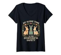 Donna My Alone Time Is for Everyone'es Safety Vintage Bunny Maglietta con Collo a V