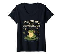 Donna My Alone Time Is for Everyone's Safety Frog Meditation Maglietta con Collo a V