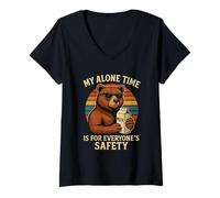 Donna My Alone Time Is for Everyones Safety Funny Bear Retro Maglietta con Collo a V