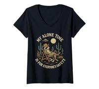 Donna My Alone Time Is for Everyone's Safety Raccoon Desert Moon Maglietta con Collo a V