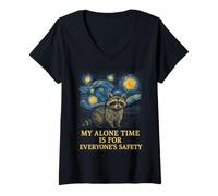Donna My Alone Time Is for Everyone's Safety Raccoon Maglietta con Collo a V