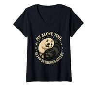 Donna My Alone Time Is for Everyone's Saffey Raccoon Maglietta con Collo a V