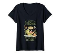 Donna My Anxiety Is Chronic But This Book Is Iconic Frog Maglietta con Collo a V