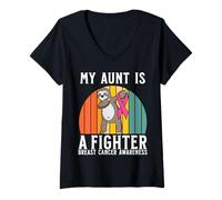 Donna My Aunt Is a Fighter Breast Cancer Awareness Support Gifts Maglietta con Collo a V