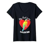 Donna My Bird is My Valentine - Sun Conure Parrot Maglietta con Collo a V