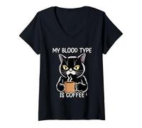 Donna My Blood Type Is Coffee Maglietta con Collo a V