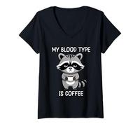 Donna My Blood Type Is Coffee Maglietta con Collo a V