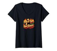Donna My Blood Type Is Hot Sauce Funny Spicy Chili Pepper Lover Maglietta con Collo a V