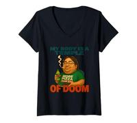Donna My Body Is A Temple of Doom Divertente Gioco Umorismo Maglietta con Collo a V