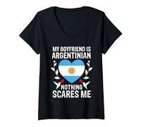 Donna My Boyfriend Is Argentinian Nothing Scares Me Argentina Flag Maglietta con Collo a V