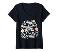 Donna My Boyfriend Thinks I'm Special - Maglietta con Collo a V