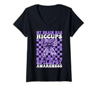 Donna My Brain Has Hiccups Epilessia Consapevolezza Ragazza Mamma Viola Maglietta con Collo a V