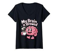 Donna My Brain Is Brewed Caffeina, Il pensatore dell'espresso - Maglietta con Collo a V