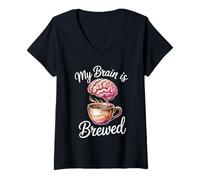 Donna My Brain Is Brewed Caffeina, Il pensatore dell'espresso - Maglietta con Collo a V