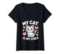 Donna My Cat Is My Child Maglietta con Collo a V