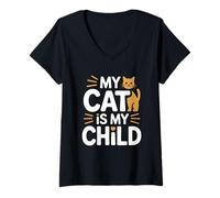 Donna My Cat Is My Child Maglietta con Collo a V
