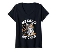 Donna My Cat Is My Child Maglietta con Collo a V