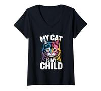 Donna My Cat Is My Child Maglietta con Collo a V
