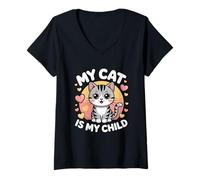 Donna My Cat Is My Child Maglietta con Collo a V