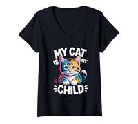 Donna My Cat Is My Child Maglietta con Collo a V