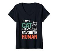 Donna My Cat Is My Favorite Human Maglietta con Collo a V