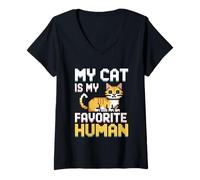 Donna My Cat Is My Favorite Human Maglietta con Collo a V