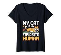 Donna My Cat Is My Favorite Human Maglietta con Collo a V