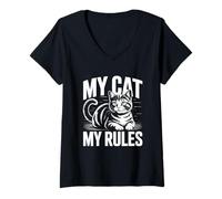 Donna My Cat My Rules Maglietta con Collo a V