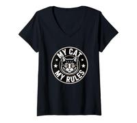 Donna My Cat My Rules Maglietta con Collo a V