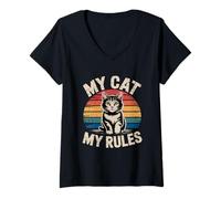 Donna My Cat My Rules Maglietta con Collo a V
