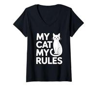 Donna My Cat My Rules Maglietta con Collo a V