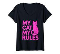 Donna My Cat My Rules Maglietta con Collo a V