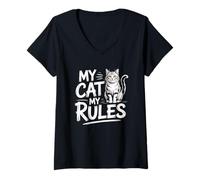 Donna My Cat My Rules Maglietta con Collo a V