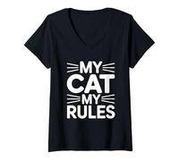 Donna My Cat My Rules Maglietta con Collo a V