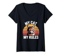 Donna My Cat My Rules Maglietta con Collo a V