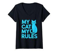 Donna My Cat My Rules Maglietta con Collo a V