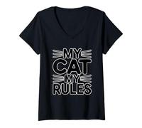 Donna My Cat My Rules Maglietta con Collo a V