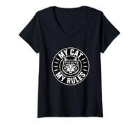 Donna My Cat My Rules Maglietta con Collo a V