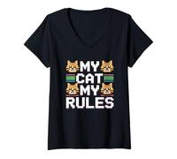 Donna My Cat My Rules Maglietta con Collo a V