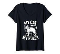 Donna My Cat My Rules Maglietta con Collo a V