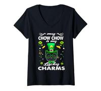 Donna My Chow Chow Is My Lucky Charm Funny Dog St Patricks Day Maglietta con Collo a V