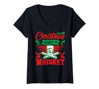 Donna My Christmas Spirit Is Whisky Christmas Funny Bevitore Maglietta con Collo a V