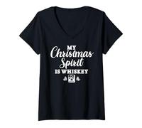 Donna My Christmas Spirit Is Whisky Divertente Bere Vacanza Maglietta con Collo a V