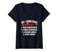 Donna My Christmas Wishlist - Auto da Corsa Muscle Car Guy Xmas Maglietta con Collo a V
