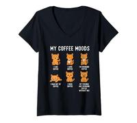 Donna My Coffee Moods - Amante dei Gatti per Amanti del caffè del Mattino Maglietta con Collo a V