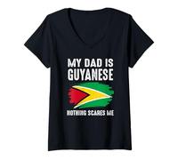 Donna My Dad Is Guyana Guyana Pride Flag Heritage Roots Maglietta con Collo a V