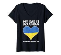 Donna My Dad Is Ukrainian Nothing Scares Me - Design a Forma di Cuore ucraino Maglietta con Collo a V