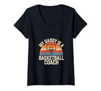 Donna My Daddy Is A Basketball Coach Sports Child Proud ------ Maglietta con Collo a V