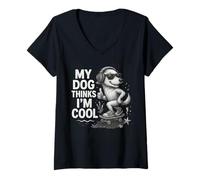 Donna My Dog Thinks I'm Cool - Occhiali da sole a forma di cucciolo di skateboard Maglietta con Collo a V